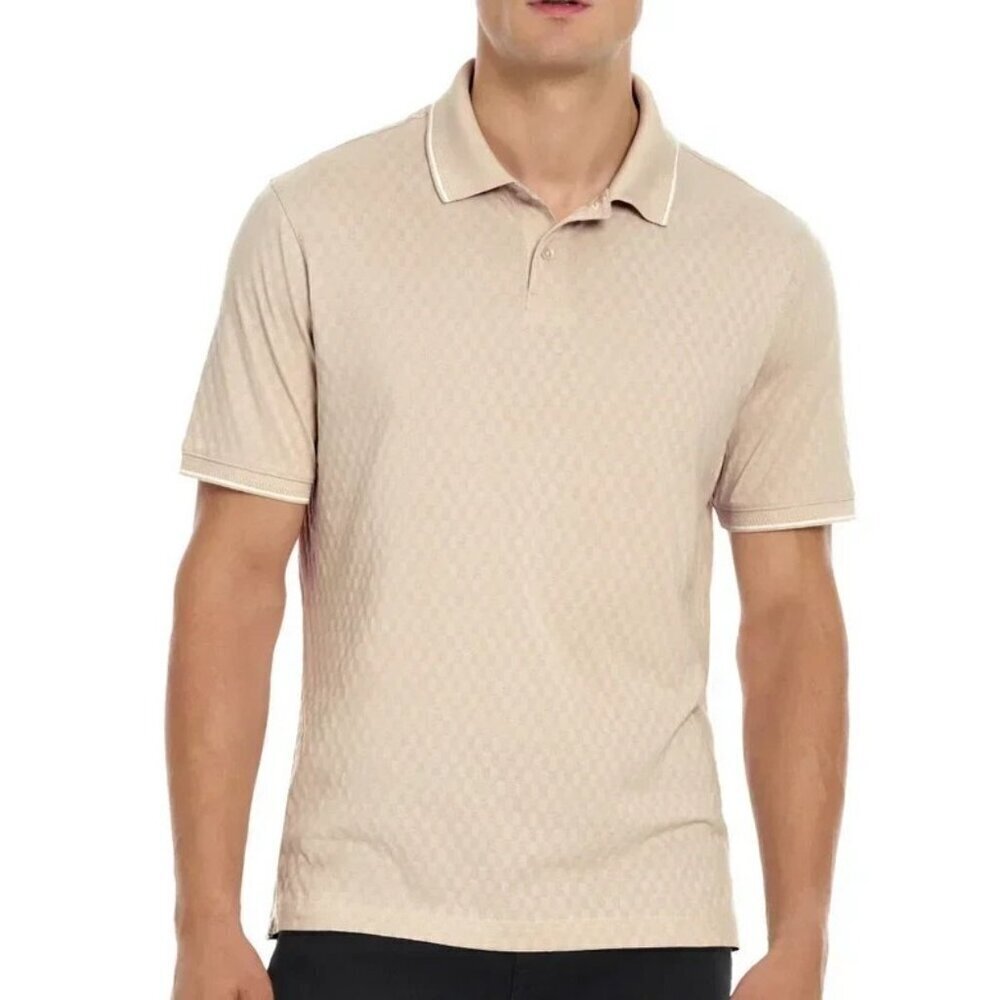 NEW Ted Baker Men's S Polo Shirt Beige Checkered Pattern Short Sleeve
